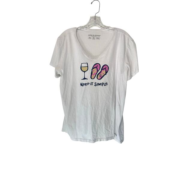 Life is Good Women's White Keep it Simple Crusher Short Sleeve T-Shirt Size XL - Picture 1 of 13